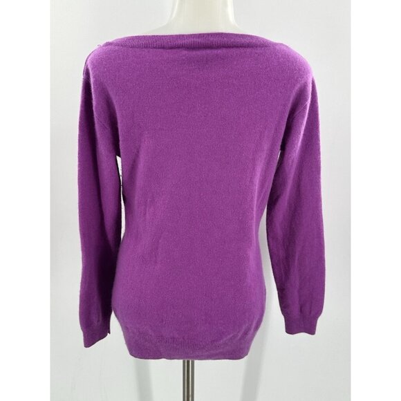 Banana Republic Cashmere Sweater Purple Gray Argyle Boat Neck Medium - Picture 7 of 9